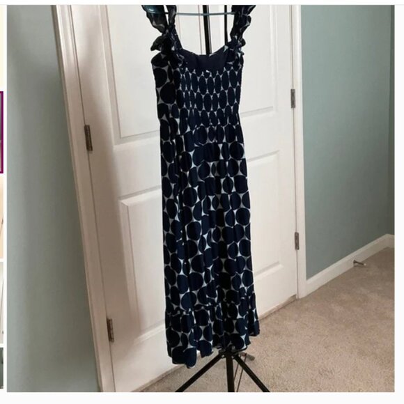 Kate Spade Joy Dot Ruffle Midi Dress Navy XL EUC - Picture 2 of 9